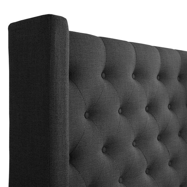 CorLiving Queen Size Upholstered Tufted Fabric Bed with Wings - Dark Grey