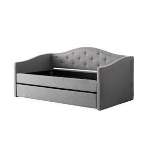 CorLiving Day Bed with Trundle - Grey Fabric - Twin/Single