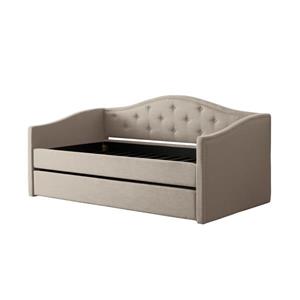 CorLiving Day Bed with Trundle -Beige Fabric - Single