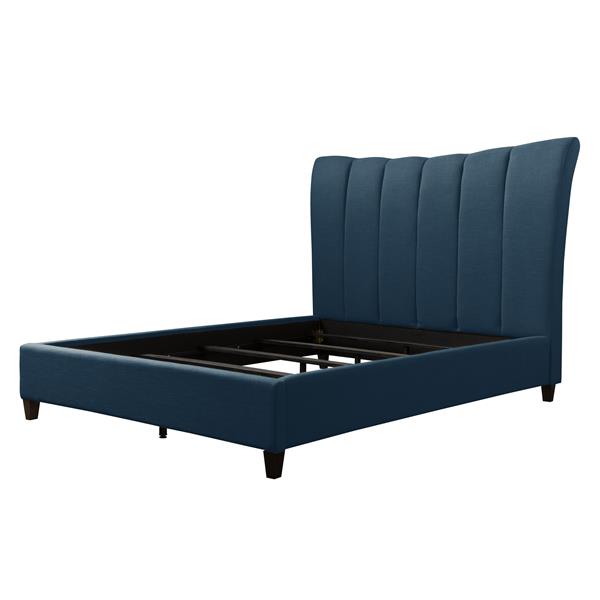 CorLiving Vertical Channel-Tufted King Bed - Navy Blue Fabric - King