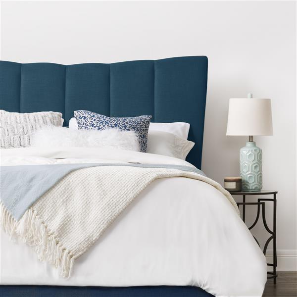 CorLiving Vertical Channel-Tufted King Bed - Navy Blue Fabric - King