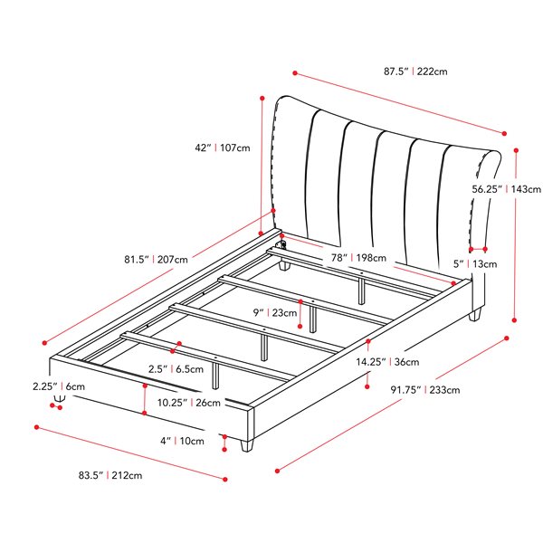 CorLiving Vertical Channel-Tufted King Bed - Navy Blue Fabric - King