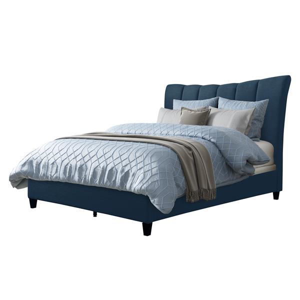 CorLiving Vertical Channel-Tufted King Bed - Navy Blue Fabric - King