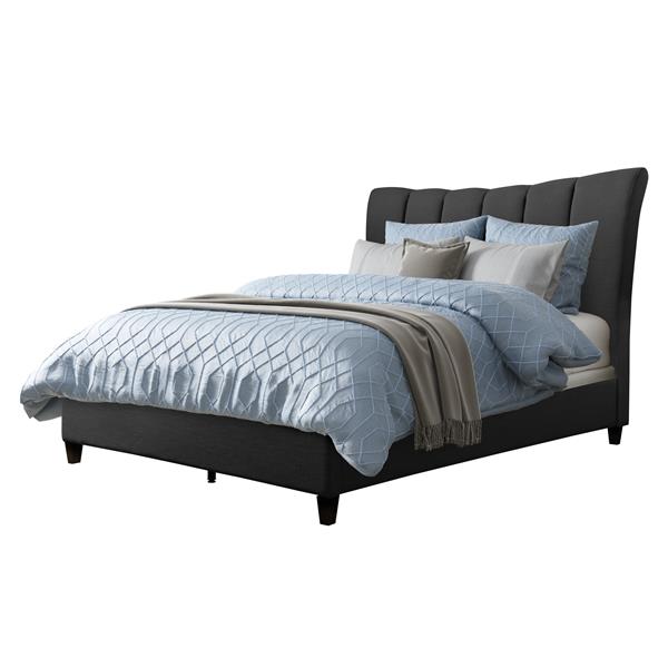 Corliving Dark Grey Fabric Vertical, Dark Grey Headboard Queen Bed Size