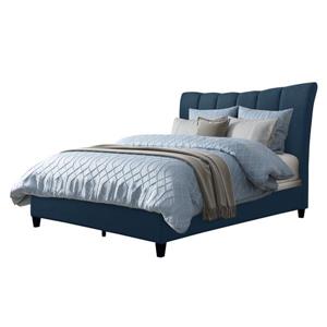 CorLiving Vertical Channel-Tufted King Bed - Navy Blue Fabric - Double