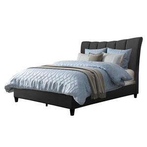 CorLiving Full Size Vertical Channel-Tufted Upholstered Bed - Dark Grey