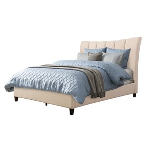 CorLiving Vertical Channel-Tufted King Bed - Cream Fabric - Queen