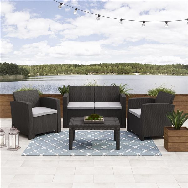 CorLiving All-Weather Conversation Set - Black/Grey - 4pc