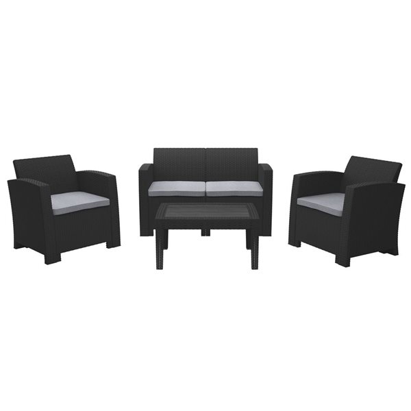 CorLiving All-Weather Conversation Set - Black/Grey - 4pc PLF-114-S | RONA