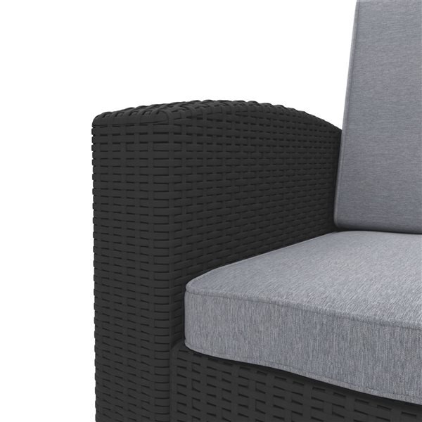 CorLiving 2pc All-Weather Black Loveseat Patio Set with Grey Cushions