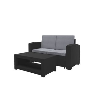 CorLiving ensemble de 2 causeuses noires toutes saisons avec coussins gris de CorLiving