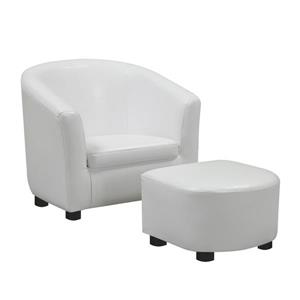Chaise et pouf en faux cuir pour enfants, 2 mcx, blanc