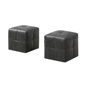 Kids Faux Leather Ottoman Set - 2 Pieces - Charcoal Grey