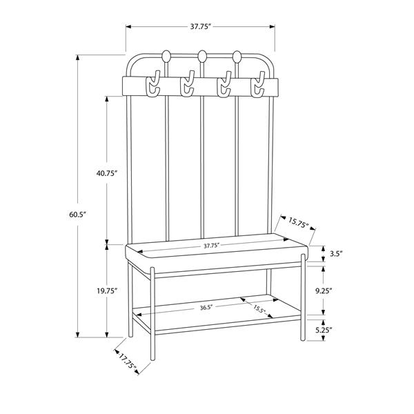 Monarch Contemporary Indoor Bench - 60-in - Grey/Metal