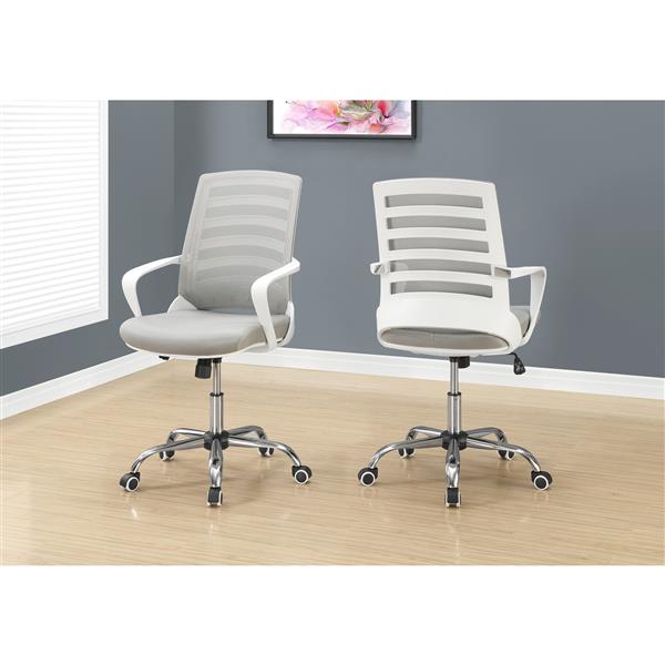 Chaise de bureau en filet contemporain, blanc/gris