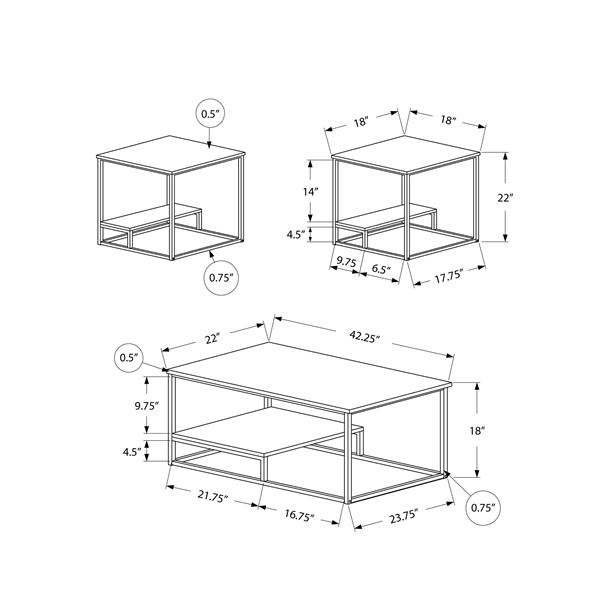 Monarch Metal Table Set - 3 Pieces - White/Silver