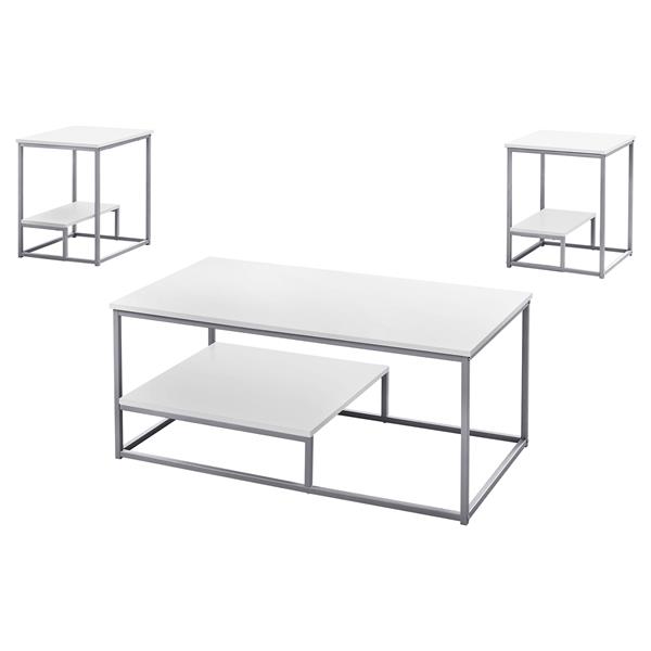 Monarch Metal Table Set - 3 Pieces - White/Silver
