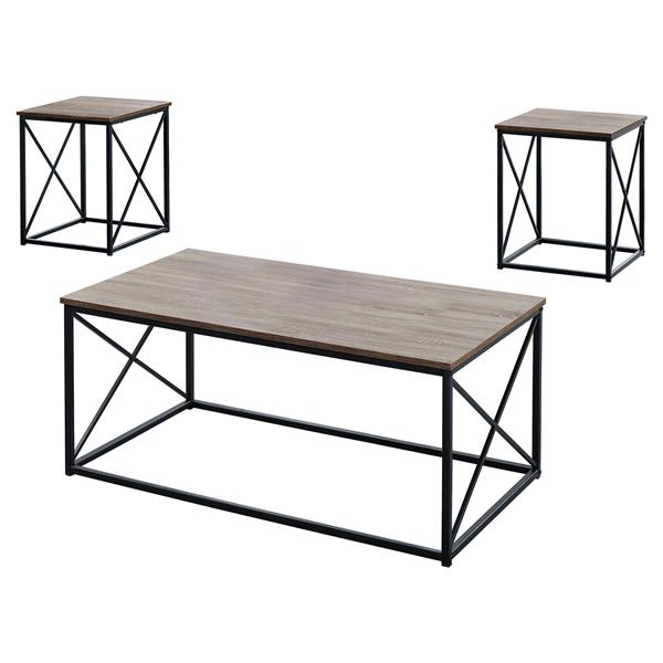Ensemble de tables en métal, 3 mcx, taupe foncé/noir