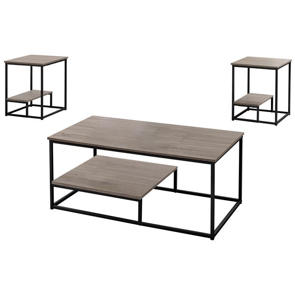 Ensemble de tables en métal, 3 mcx, taupe foncé/noir