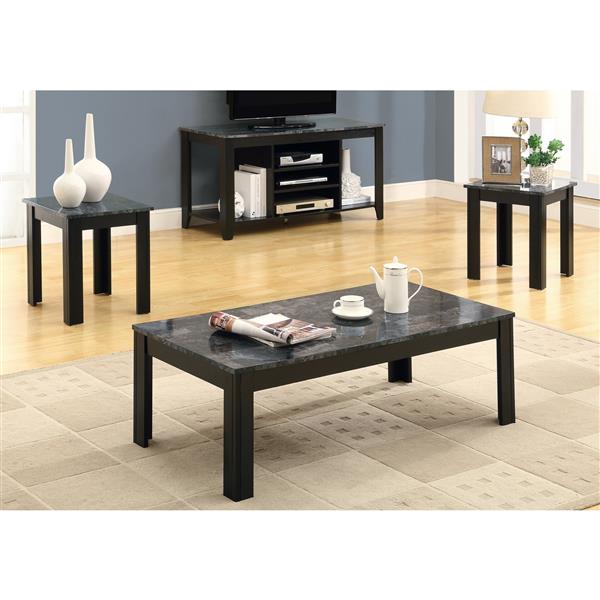 Monarch Metal Table Set - 3 Pieces - Black/Grey Marble