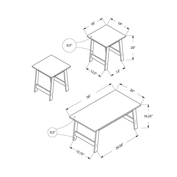 Monarch Wood Table Set - 3 Pieces - Grey