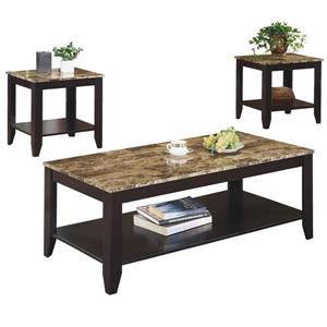 Monarch Wood Table Set - 3 Pieces - Cappuccino/Marble