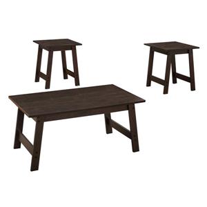 Ensemble de tables en bois, 3 mcx, cappuccino