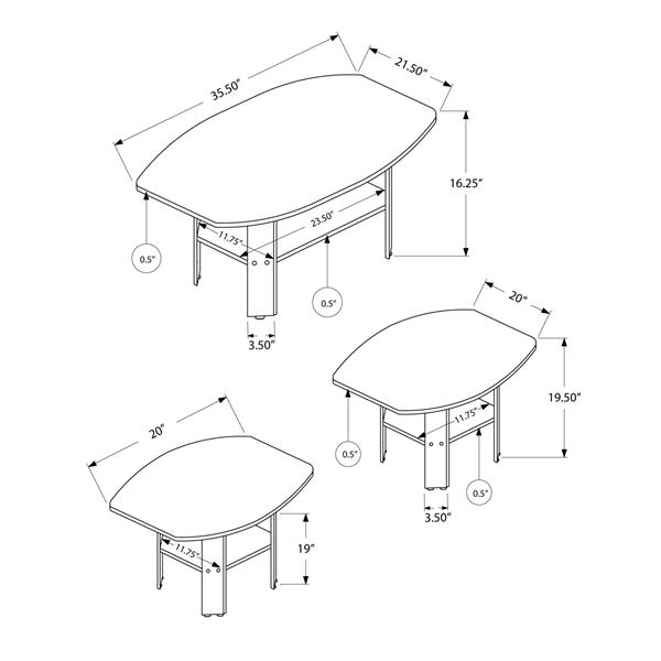 Ensemble de tables en bois, 3 mcx, gris