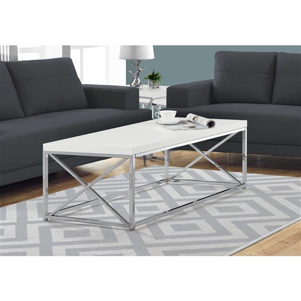 Monarch Rectangular Coffee Table - 44-in - White/Chrome