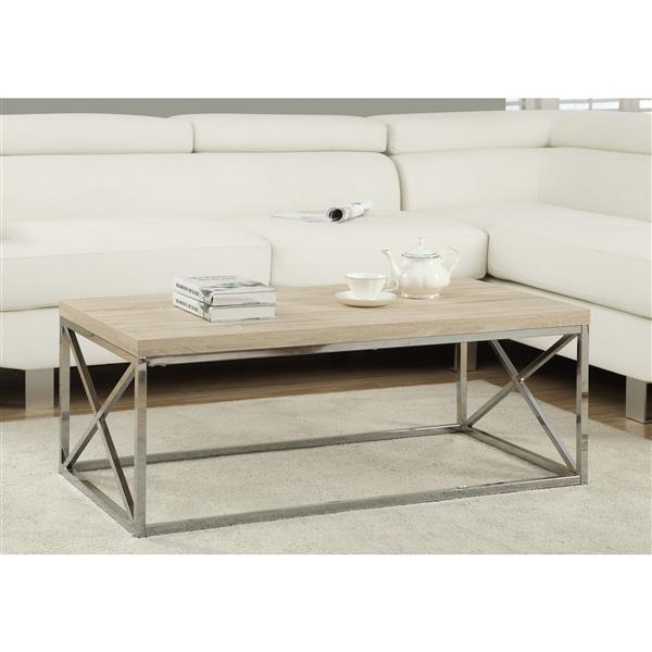 Monarch Ractangular Coffee Table - 44-in - Natural/Chrome