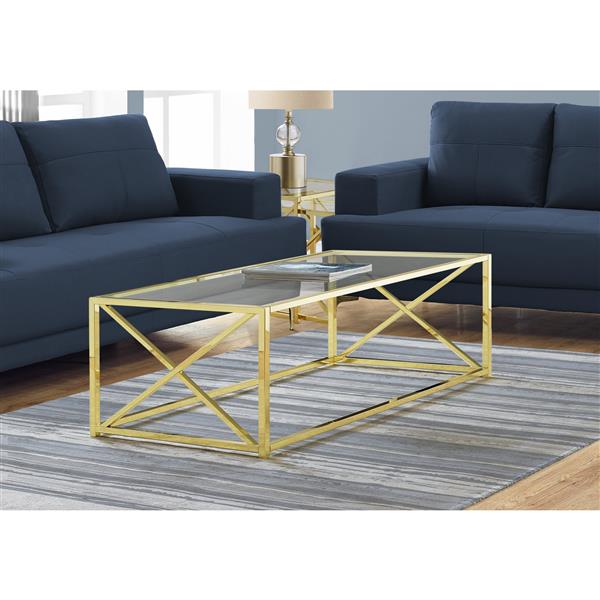 Monarch Rectangular Glass Coffee Table - 44-in - Gold