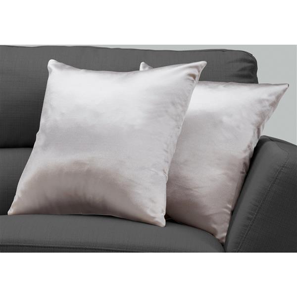 Coussin décoratif, ensemble de 2, 18 po x 18 po, argent