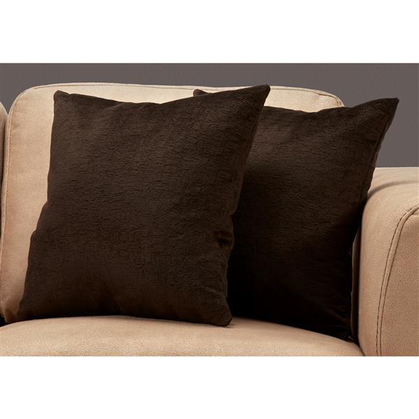 Coussin décoratif, ensemble de 2, 18" x 18", brun