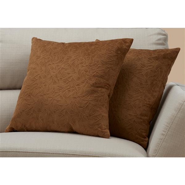 Coussin décoratif, ensemble de 2, 18 po x 18 po, brun