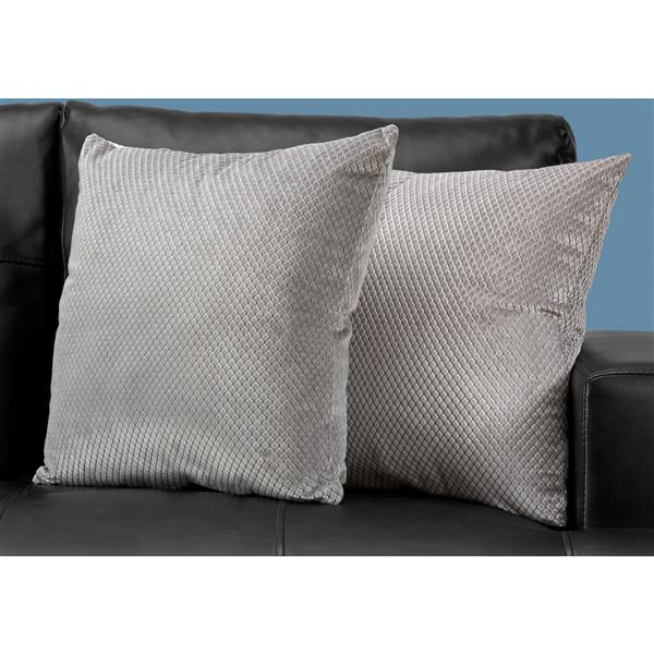 Coussin décoratif, ensemble de 2, 18 po x 18 po, argent