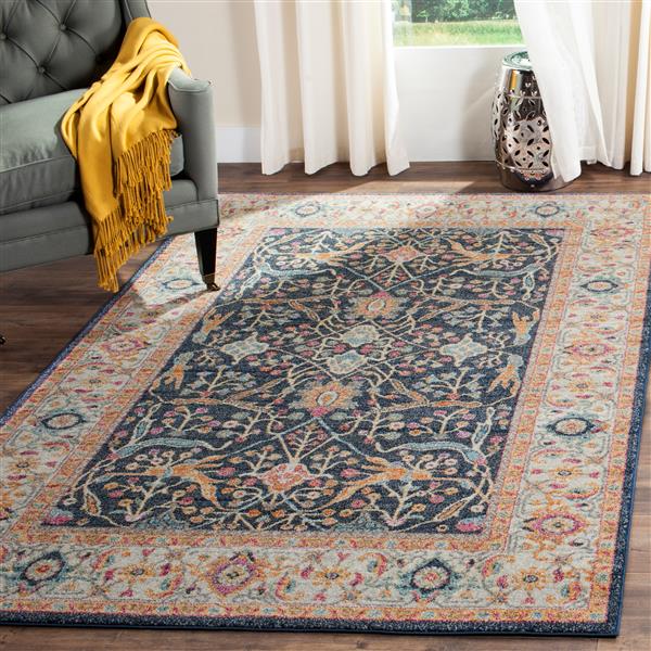 Safavieh Madison Floral Rug - 10-ft x 14-ft - Polyester - Navy Blue/Cream