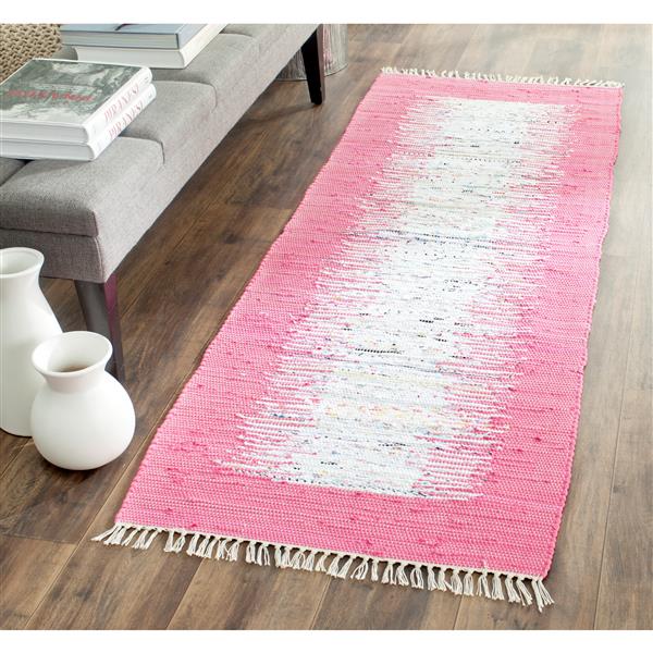 Safavieh Montauk Border Rug - 2.3-ft x 7-ft - Cotton - Ivory/Pink