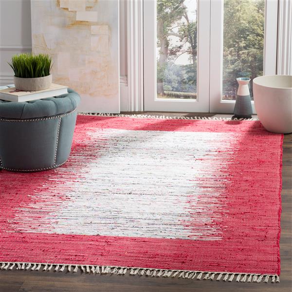Safavieh Montauk Border Rug - 4-ft x 4-ft - Cotton - Ivory/Red