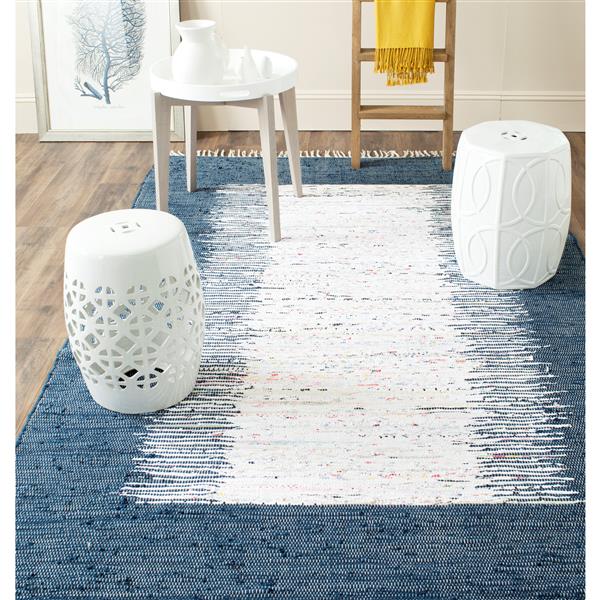 Safavieh Montauk Border Rug - 4-ft x 4-ft - Cotton - Ivory/Navy Blue