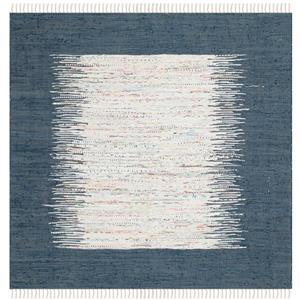 Safavieh Montauk Border Rug - 4-ft x 4-ft - Cotton - Ivory/Navy Blue