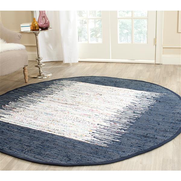 Safavieh Montauk Border Rug - 6-ft x 6-ft - Cotton - Ivory/Navy Blue