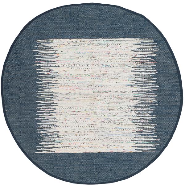 Safavieh Montauk Border Rug - 6-ft x 6-ft - Cotton - Ivory/Navy Blue