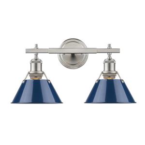 Golden Lighting Orwell PW 2-Light Bathroom Vanity Light - Pewter/Navy Blue