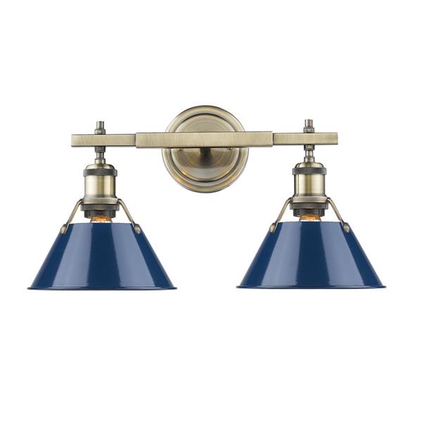 Golden Lighting Orwell AB 2-Light Vanity Light - Aged Brass/Navy Blue