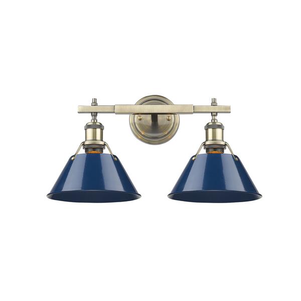 Golden Lighting Orwell AB 2-Light Vanity Light - Aged Brass/Navy Blue