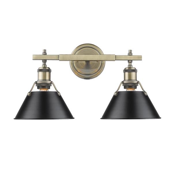 Golden Lighting Orwell Ab 2 Light Bathroom Vanity Light Aged Brass Black Rona