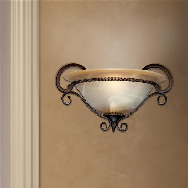 Golden Lighting Meridian 1 Light Wall Sconce in Bronze with Marbled Glass