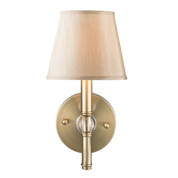 Golden Lighting Waverly 1 Light Wall Sconce in Aged Brass with Silken Shade