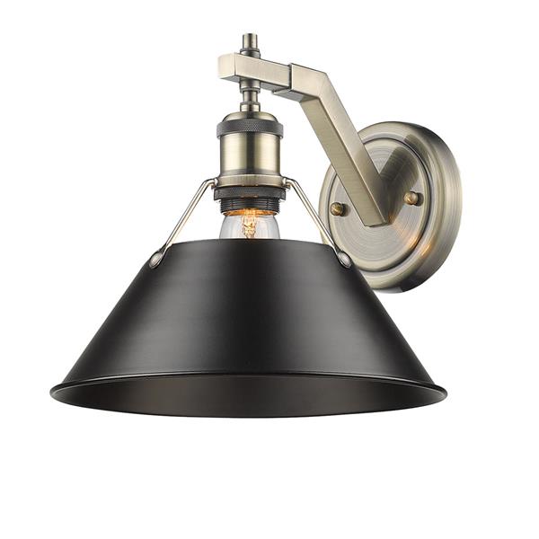 Golden Lighting Orwell 1 Light Wall Sconce in Aged Brass with a Black Shade