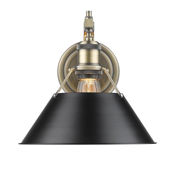 Golden Lighting Orwell 1 Light Wall Sconce in Aged Brass with a Black Shade